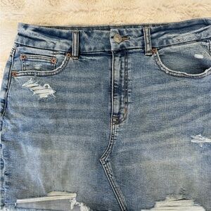 American Eagle Outfitters Distressed Light Blue Denim Mini Skirt